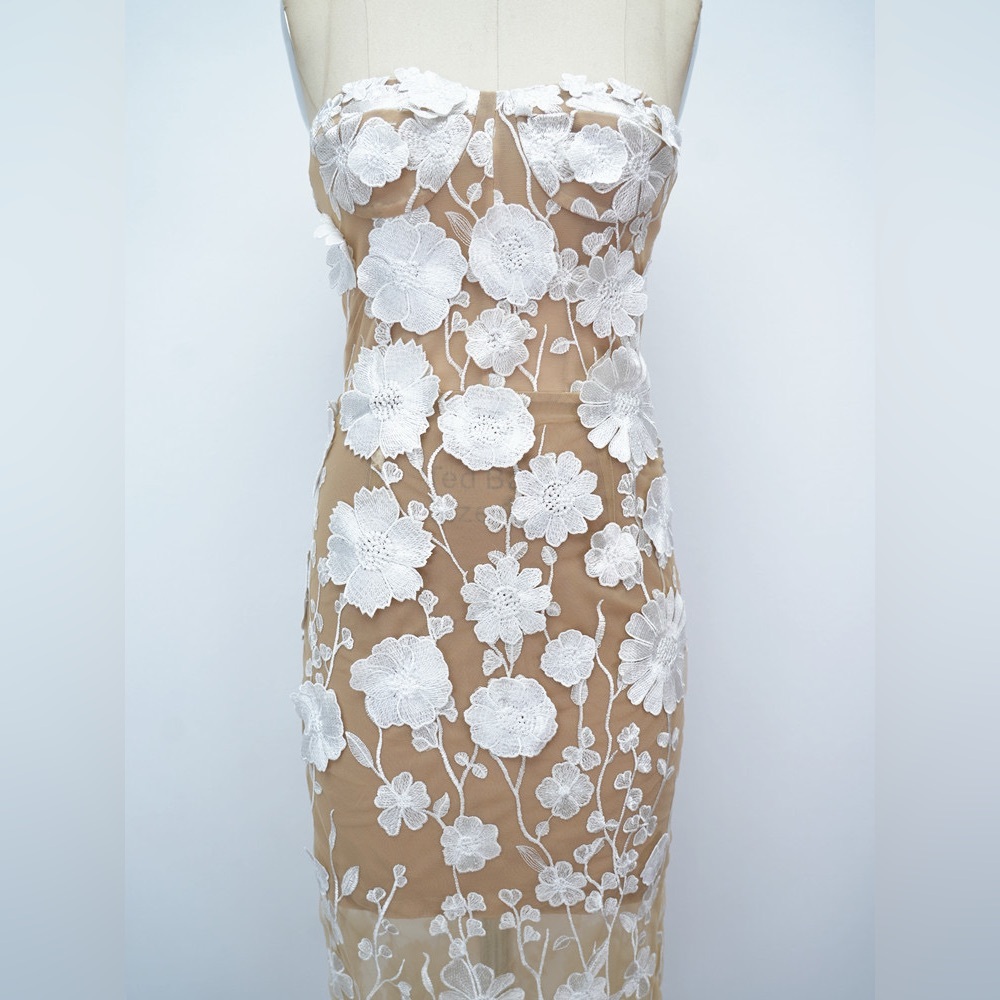Bronx and Banco White Floral Appliqué Nude Strapless Maxi Dress - Picture 7 of 16